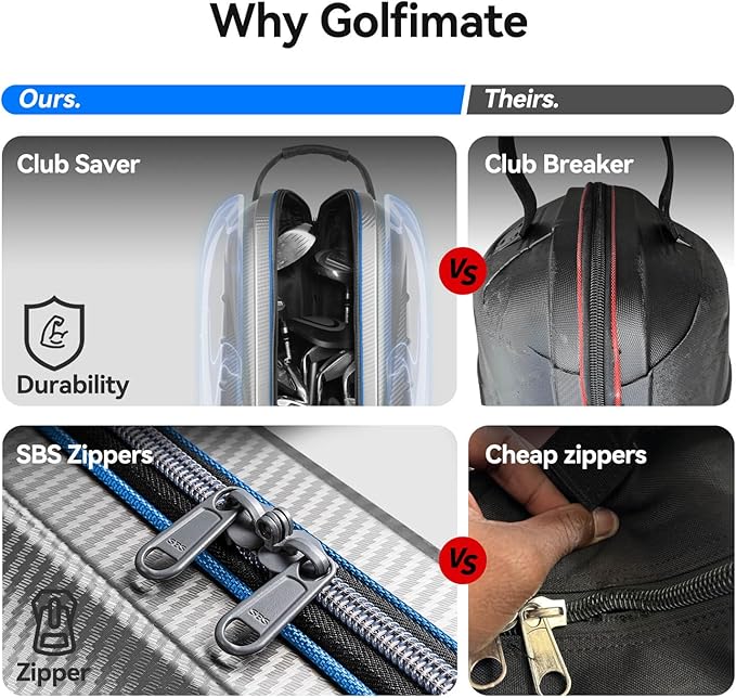 Golf Travel Bag for Airlines with Carbon Fiber Look Hard Top, Protective Club Traveling Cover with Wheel, Golf Club Carrier Case for Airplanes, Thick Padding, Durable Zippers, 2 Spacious Side Pockets