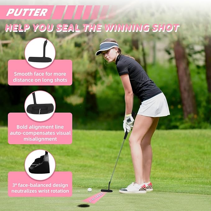 10 Pieces Golf Clubs Full Set Mens Right Hand,Golf Set Includes Stand Bag with Rain Hood, 1#Driver 3#Wood #5 Hybrid,with 3 Head Covers, 6# 7# 8# 9# PW# Irons and Putter