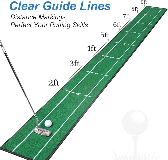 Golf Putting Mat Indoor & Outdoor Professional Golf Practice Putting Green Mat with Distance Marker Anti Slip Backing Golf Training Accessories Portable Matt