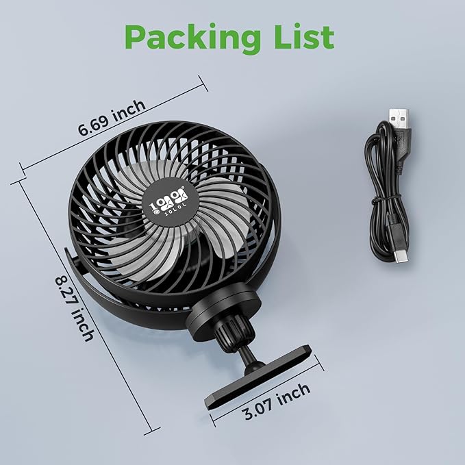 10L0L Magnetic Golf Cart Fan Rechargeable with Flexible Tripod Mount - 10000mAh Battery Operated Portable Fan 360° Rotatable Head, Fits for Yamaha/EZGO/Club Car Golf Cart with LED Light