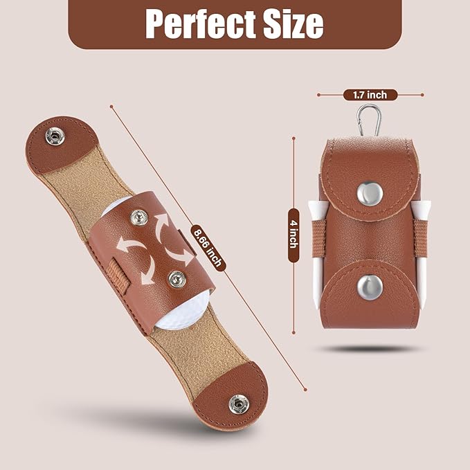 Little World Golf Ball Bag - Leather Golf Ball Holder, Versatile Golf Ball Bag with Backpack Hook & Belt, Portable Pouch for 2 Balls - Convenient Access Golfers for Outdoor Golfing & Travel