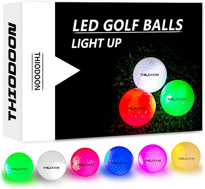 THIODOON Glow in The Dark Golf Balls Light up Led Golf Balls Night Golf Gift Sets for Men Kids Women 6 Pack (6 Colors in one)
