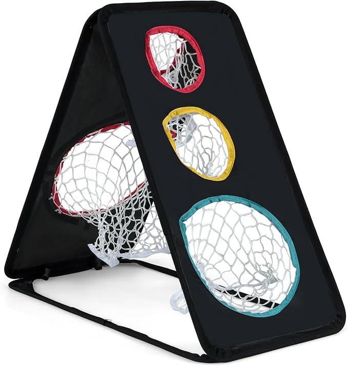 Tangkula Dual-Sided Golf Chipping Net, Triple Target Training System with 5 Holes, Triangular Structure, Indoor/Outdoor Golfing Target Accessories, Golf Chipping Practice Net