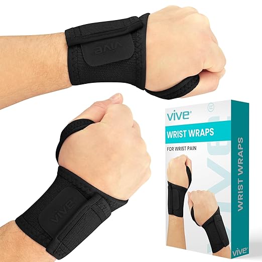 Vive Wrist Wrap Braces (2 Pack) - Tendonitis Support for Carpal Tunnel Arthritis - Sprained Pain Protection Sleeve - Weightlifting & Calisthenics Compression Stabilizer for Women, Men - Adjustable