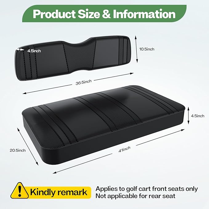 T TGBROS Golf Cart Seat Covers Fit for Yamaha Club Car EZGO Ordinary Front Rear Seat Cushion Waterproof Vinyl Leather Breathable Comfortable Replacement Black Seat Cover Anti-Scratch