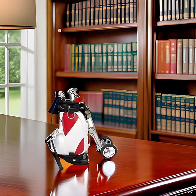 Golf Pen Set, Golf Bag Pen Holder for Desk, Golf Pen Holder for Gift, Mini Desktop Golf Putting, Golf Pen Set with Mini Golf Bag - 3 Ballpoint Pens and Holder, Desk Decor Gift for ers for Men Birthday