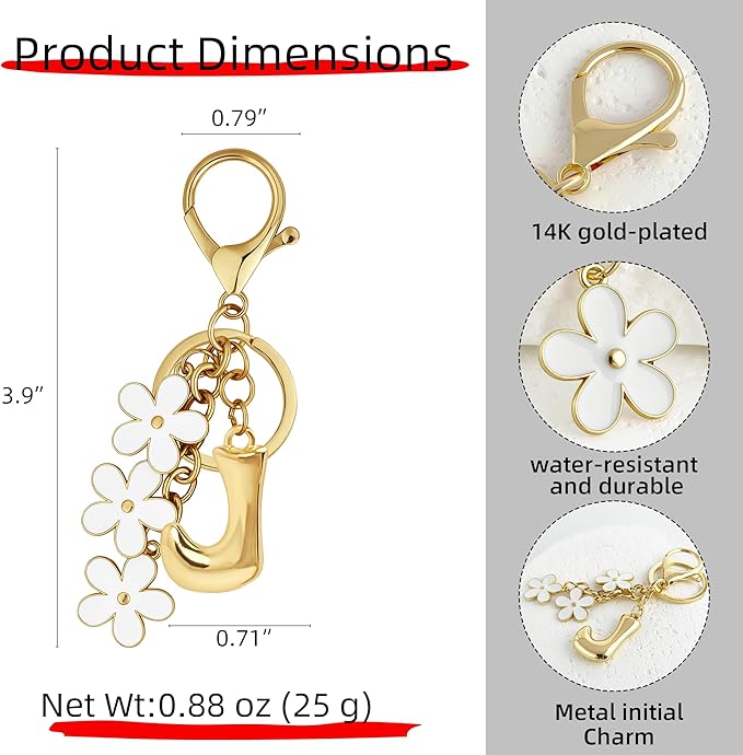 Gold Bubble Heart, Cherry, Bow & More Designs Letter Initial Keychain Bag Charms – Cute Purse Charms for Handbags