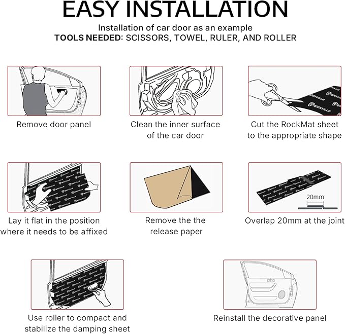 Rockville RockMat 15-25 2.5MM 100 MIL Sound Deadener Car Kit, 15.5 Sq Ft, 14 Flat Sheets, Roller Included, Heat Resistant, for Cars, Boats, UTVs, ATVs, Studios