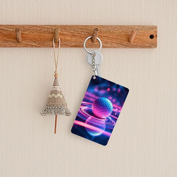 Astronaut Playing Golf Keychains Rectangular Acrylic Keychain Daily Key Ring Car Key Fob Holder 2X3 Inch