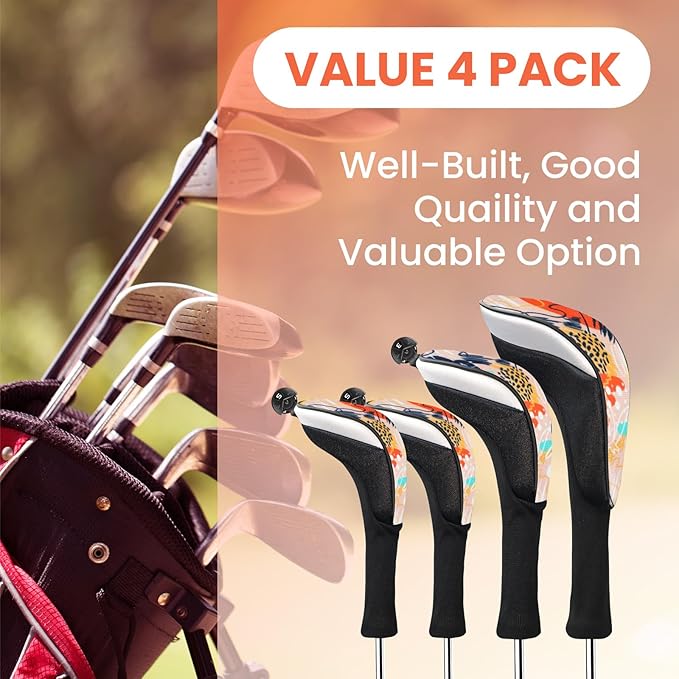 FINGER TEN Golf Club Head Covers Woods Driver Fairway Hybrid 3/4/5 Set, Headcovers Men 1 3 5 7 X Interchangeable Number Tag, Fit All Wood Clubs