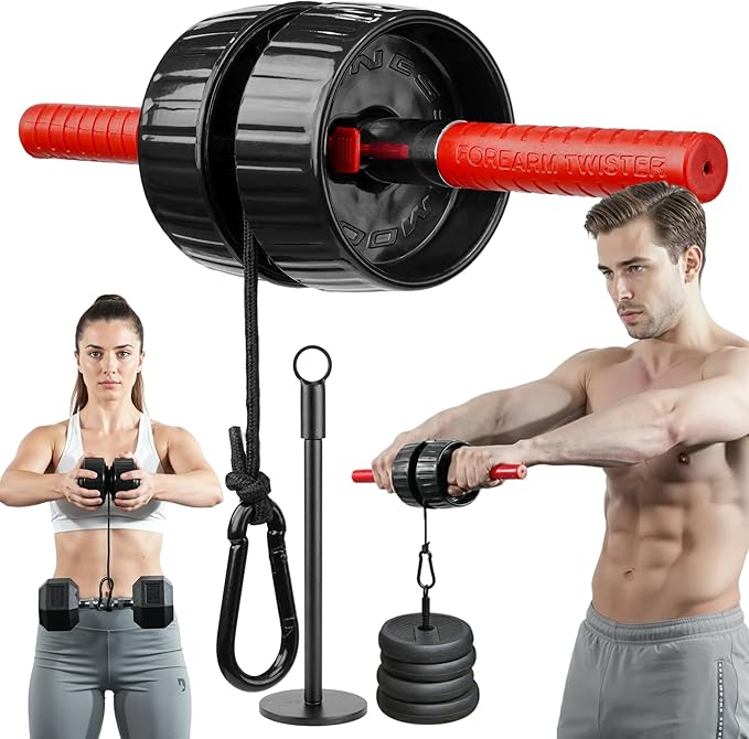 DMoose Fitness Forearm Strengthener & Wrist Roller - 2 in 1 Arm Exerciser with Non-Slip Premium Grip, Durable Nylon Rope - Helps with Elbow Tendonitis, Wrist Recovery & Strength Training (Patented)