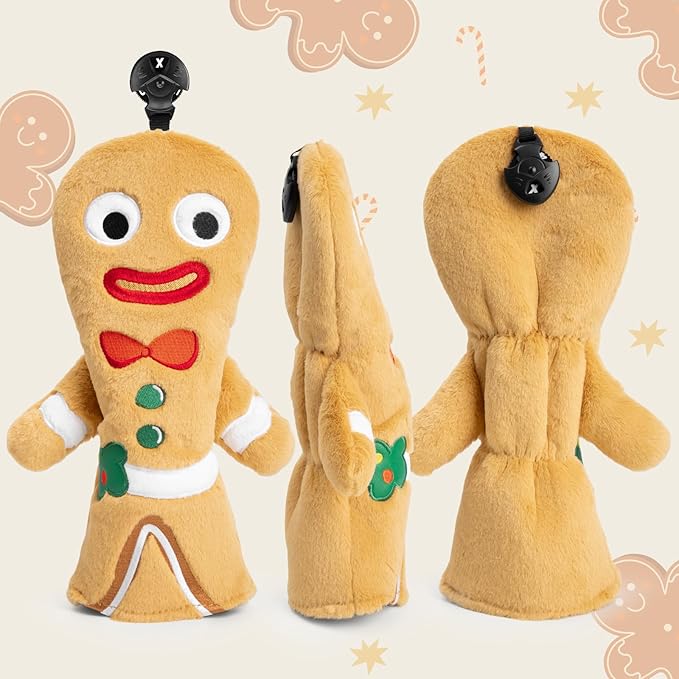 Golf Club Head Covers, Plush Gingerbread Man Golf Driver Covers Fairway Wood Hybrid Head Covers with Interchangeable Tags Advanced Embroidery 3 Wood Headcover Set