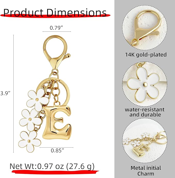 Gold Bubble Heart, Cherry, Bow & More Designs Letter Initial Keychain Bag Charms – Cute Purse Charms for Handbags