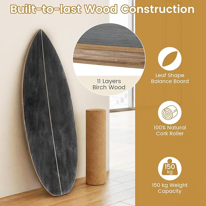 GYMAX Balance Board for Adults, 330LBS Wobble Boards with Storage Rack, Wooden Exercise Balancing Stability Trainer for Improve Balance, Surfing, Skate, Yoga, Skateboarding