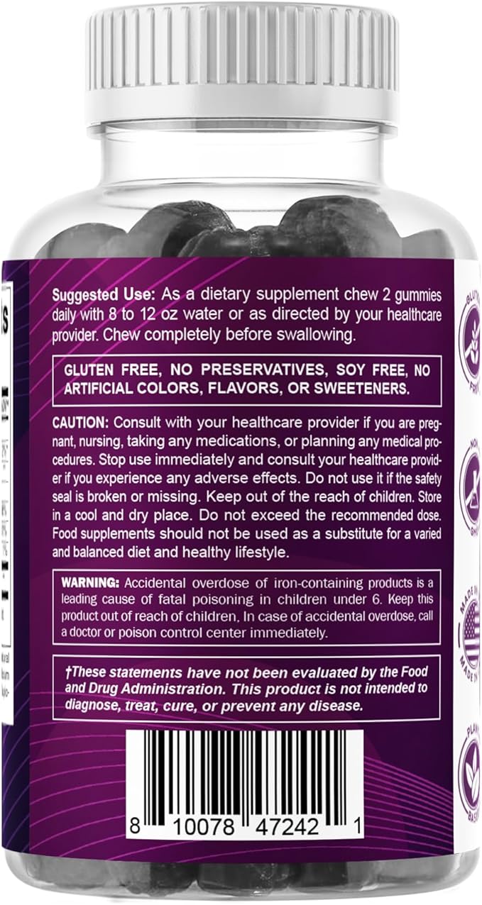 Vitamatic Iron 65 mg Gummies Supplement for Women & Men - 60 Vegan Gummies - Great Tasting Iron Gummy Vitamins with Vitamin C (6)