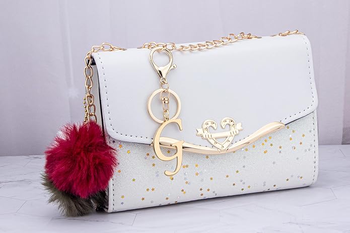 Cute Stainless Steel Gold Initial Letter Keychain for Women Girl, Charms for Key Handbag Backpack Bag, Personalized Gift