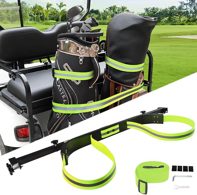 No Drilling Golf Cart Bag Holder Bracket for 2+2 Golf Cart Rear Seat with 1 Inch Square Tube, Universal Golf Bag Attachment Adjustable for EZGO Club Car Yamaha Golf Carts