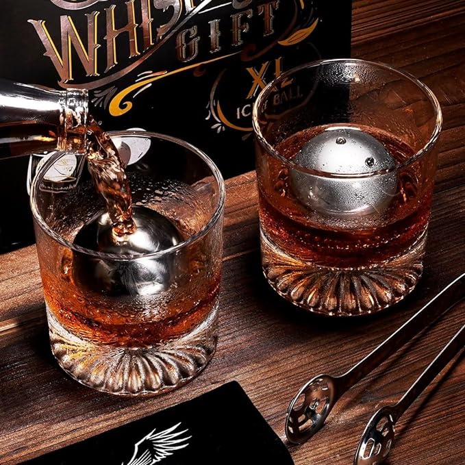Whiskey Balls Reusable 55mm, Bourbon Gifts for Men Stocking Stuffers, Whiskey Ice Stones with Tongs, for Dad Who Has Everything, Anniversary Birthday Gifts for Boyfriend Grandpa Him Husband from Wife