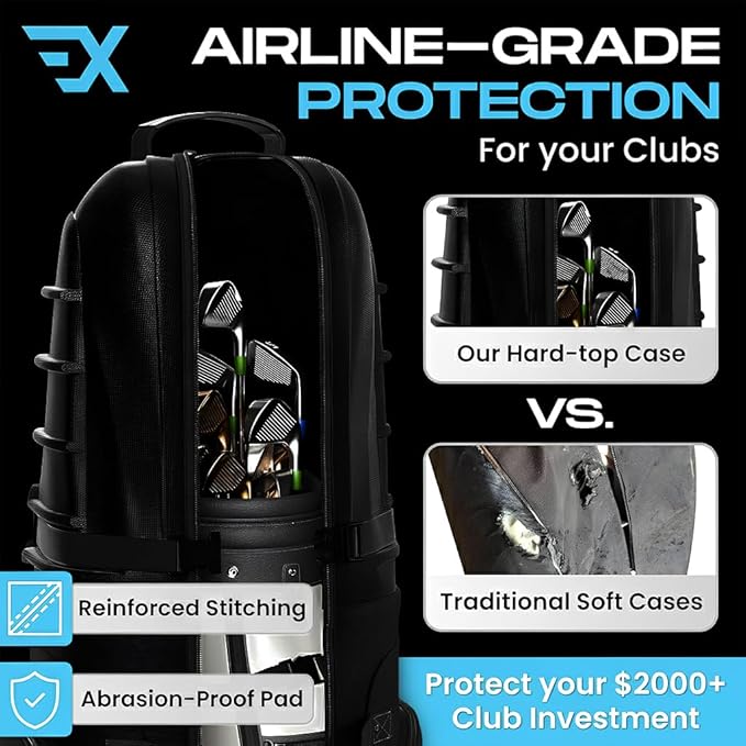 Hard Top Golf Travel Bag for Airlines, 1680D Hard Case Golf Travel Bag with TSA Lock, Wheels, Internal Strap, Grab Handle & Durable Zipper, Collapsible Hard Shell Travel Case for Golf Clubs