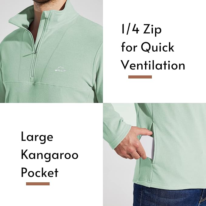Willit Men's Winter Shirts Fleece Pullover with Pocket Quarter Zip Cold Weather Golf Hiking Casual Warm Shirts Long Sleeve