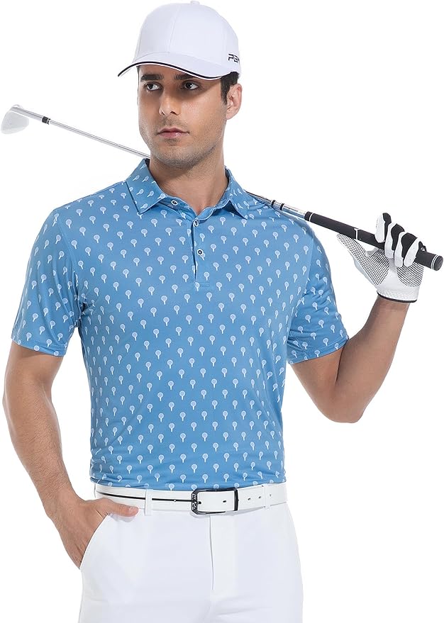 Esabel.C Golf Shirts for Men Dry Fit Performance Short Sleeve Print Moisture Wicking Collared Shirt