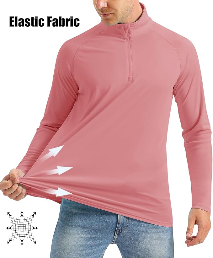 MAGCOMSEN Men's Long Sleeve Sun Shirts UPF 50+ Tees 1/4 Zip Up Fishing Running Rash Guard T-Shirts Outdoor Shirt