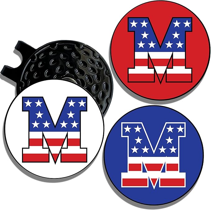 Wolf Golf Towels Golf Ball Marker Hat Clip | USA Monogram | 1 Magnetic Clip + 3 Ball Markers | Patriotic Golf Accessories for Men & Women