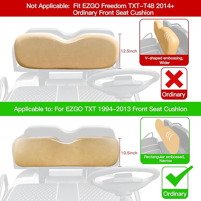 NOKINS 4PCS Golf Cart Diamond Seat Covers Kit, Front&Rear Seat Covers Fits EZGO TXT 1994-2013/EZGO RXV Standard Seat Cushion, EZGO Vinyl Seat Cover Accessories, No Staples (Tan)