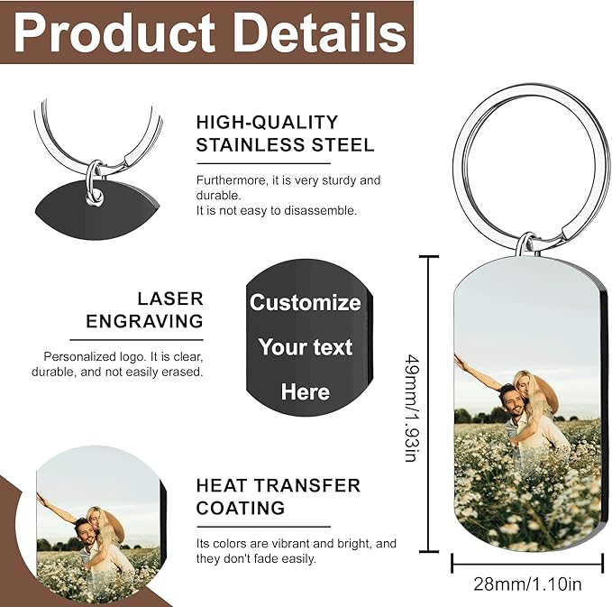 Custom Keychains with Picture Personalized Photo Logo Text Customized Key Chain for Boyfriend Dad Men Women Gifts