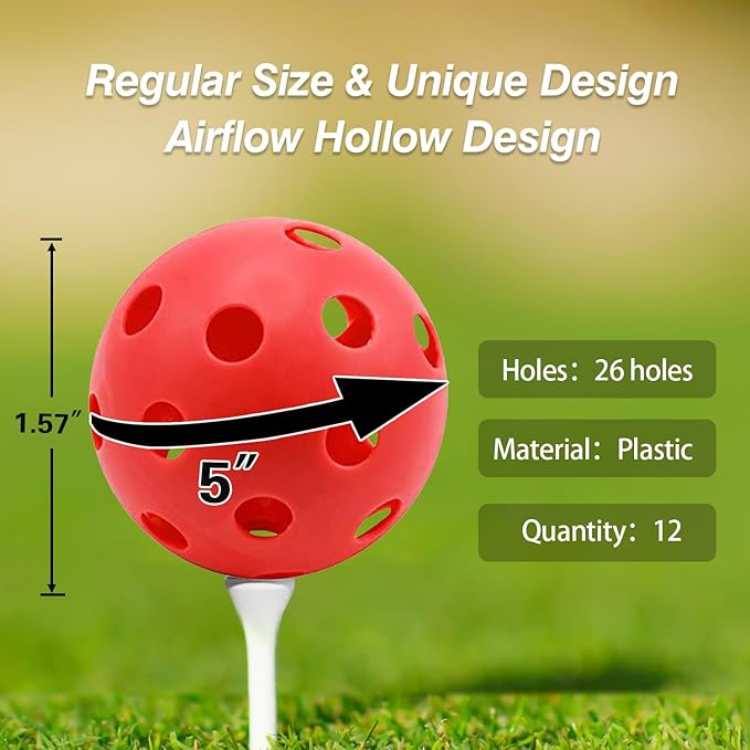 GSE Games & Sports Expert 12-Pack Practice Golf Balls, 40mm Limited Flight Plastic Soft Golf Balls, Airflow Hollow Training Golf Ball for Swing Practice (Several Colors Available)
