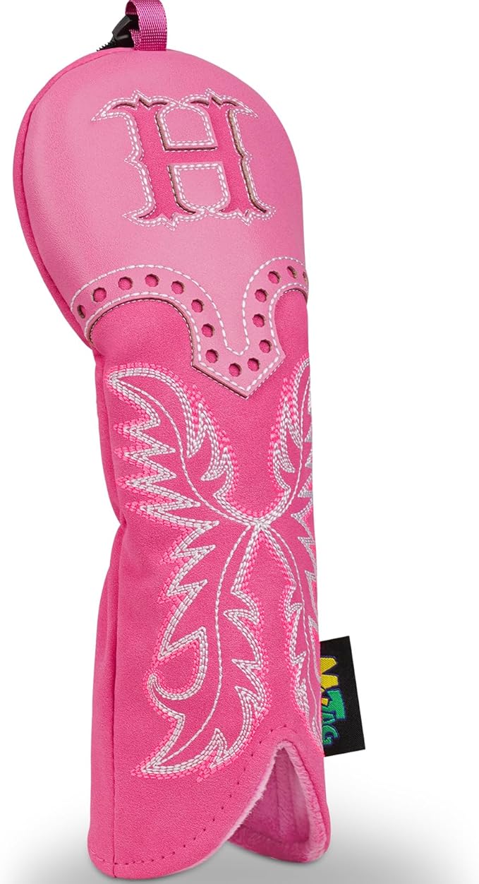 mytag Pink Golf Club Head Covers, Western Cowboy Retro Golf Headcovers with Patch & Embroidery Driver Fairway Wood Hybrids/Rescue Covers