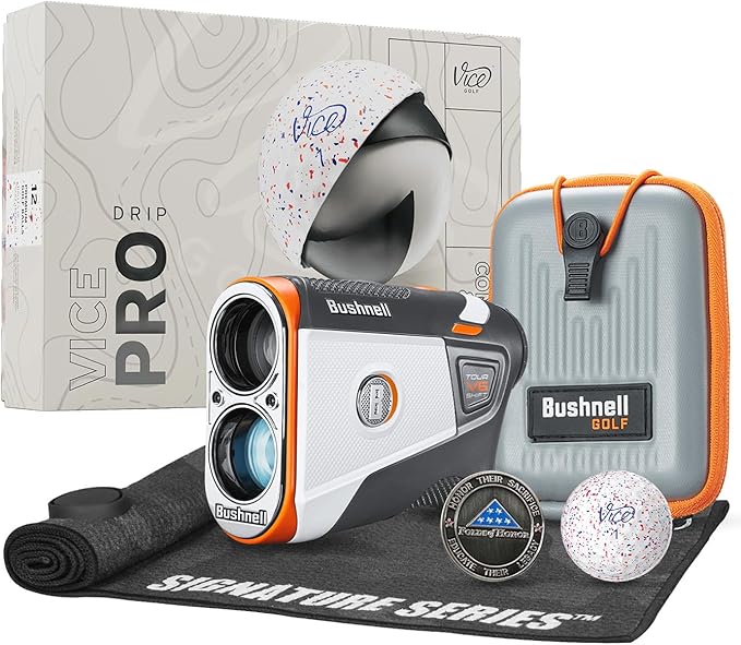 Bushnell Golf Tour V6 Shift Laser Rangefinder with Vice Balls | Slope Compensation, PinSeeker, Magnetic Mount, 1300 YD Range, 6X Magnification | Signature Series Golf Towel