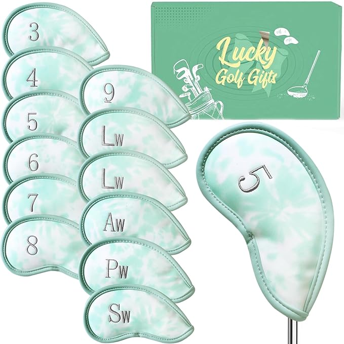 Golf Club Covers Iron Value 12 Pack Stylish Synthetic Leather Headcover, Embroidery Numbers Head Covers Universal Protector Fit Main Iron Wedge Clubs, Accessories Travel for Men Women