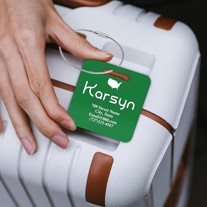 Personalized Luggage Tags for Suitcases,Custom Acrylic Tags with Hole & Steel Loop for Travel,Backpacks,Golf,Bagwine Cup,Waterproof (Dark Green)