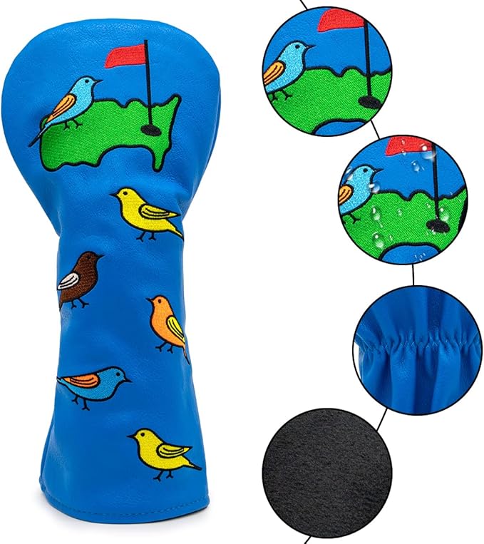 1 Pcs Montela Golf Club Covers,Colorful Birdie Tee 3 Wood Headcover Driver Headcover Fairway Wood Head Covers Hybrid Headcover Leather Golf Head Covers for Odyssey Scotty Cameron Taylormade