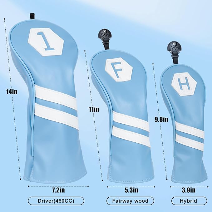 Golf Club Head Covers for Woods and Drivers, Premium Golf Headcovers Set Fit Most Clubs Simple Striped 1PC or 3PCS, Customizable