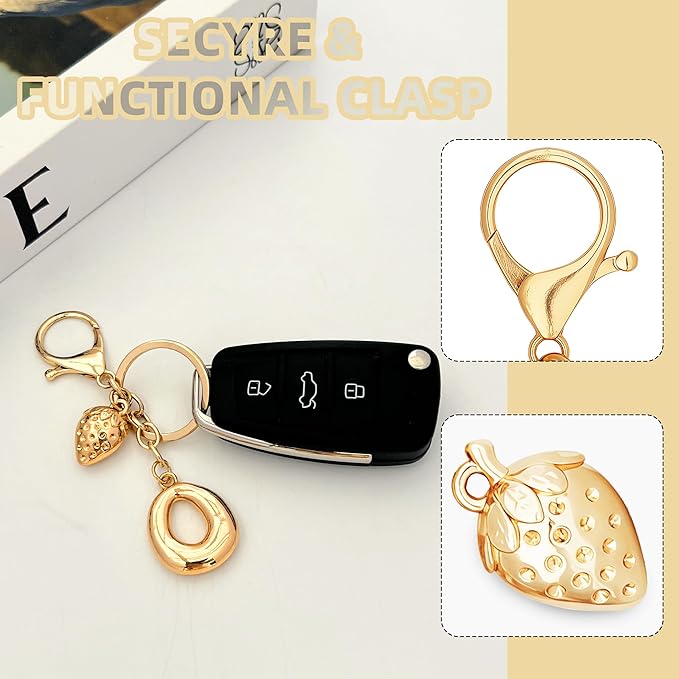 Gold Bubble Heart, Cherry, Bow & More Designs Letter Initial Keychain Bag Charms – Cute Purse Charms for Handbags