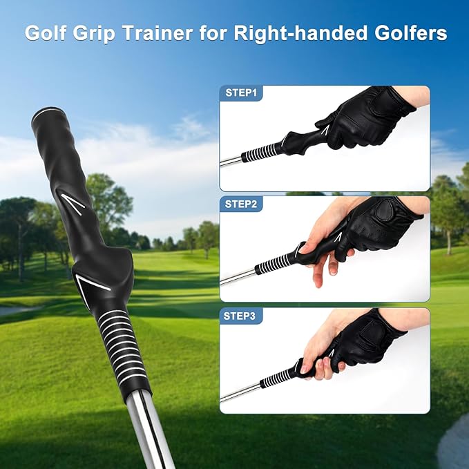 Retractable Golf Swing Trainer, Grip Trainer with Arm Band for Right-Handed Golfers -Portable Golf Training Aid with Click Feedback for Indoor/Outdoor Practice - Ideal for Beginners