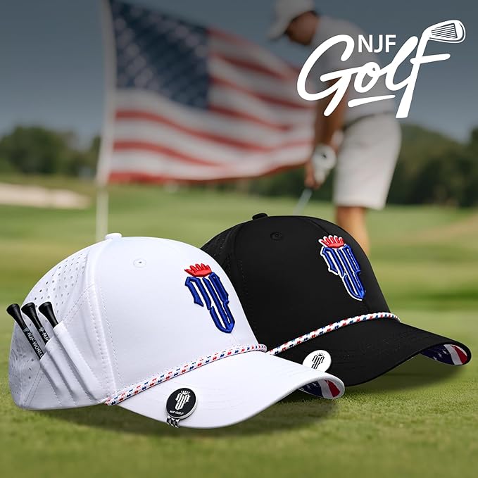 NJF Golf™ Hat Men - Breathable Mens Golf Hats, Adjustable Rope Snapback Cap, Convenient Cap with Tee Holder