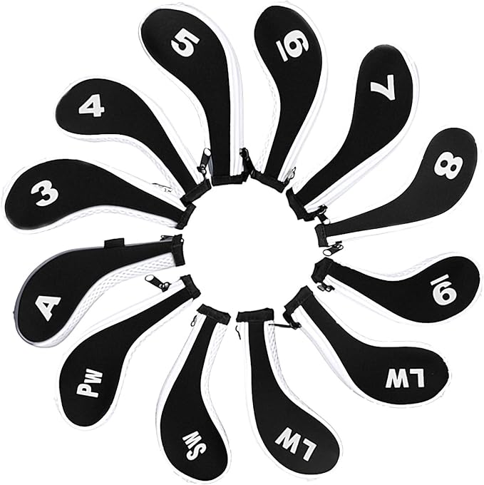 Andux Number Print Golf Iron Club Head Covers Long Neck with Zipper 12pcs/Set