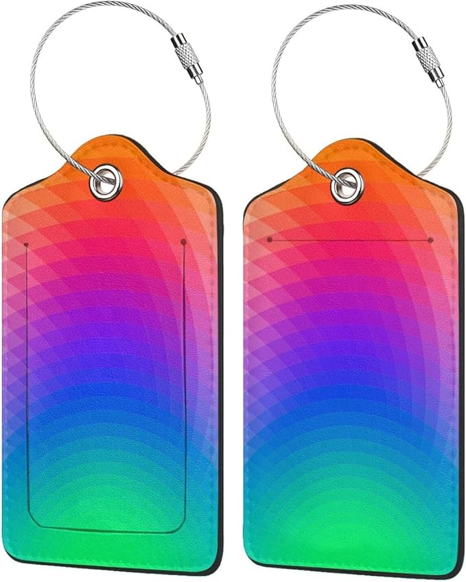 2 Pcs Colorful Geometric Luggage Tags for Suitcases, Bright Rainbow Decorations Tags Birthday Gifts for Men Women, LGBT Tag Outdoor Travel