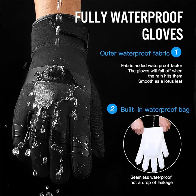 FOXLVDA 10℉ Winter Gloves Men Women, Waterproof Windproof Thermal Touch Screen with Non-Slip Grip and Warm Lining for Cold Weather Cycling Driving Hiking Running Golf Ski Snow Ski Sports Daily Work