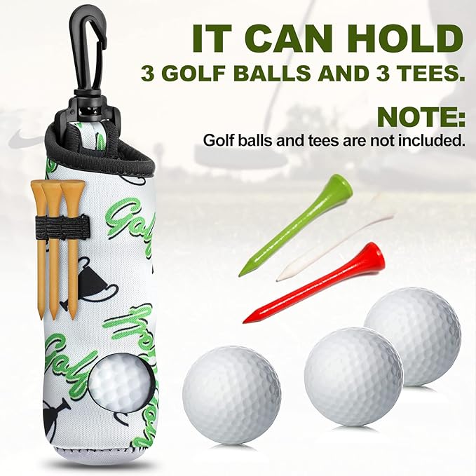 Jerify 12 Pieces Golf Ball Holder Soft Carry Bag with Tee Holder Keychain Belt Clip Hook Portable Golf Accessories for Women Ladies Golfer Pouch Gifts, 12 Styles