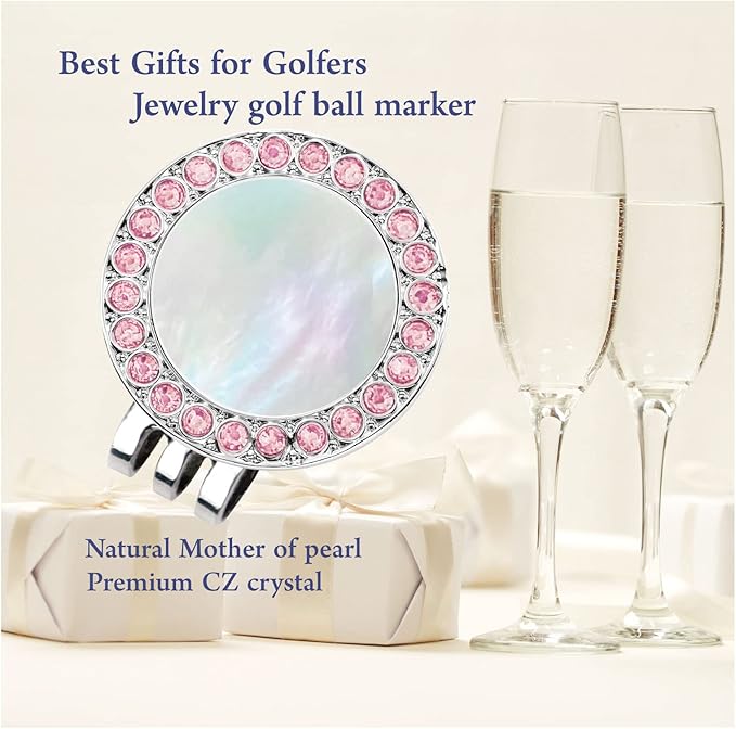 Golf Ball Marker Hat Clip with Pearl Crystal Ball Marker, Golf Accessories, Golf Gifts, Golf Ball Markers for Women