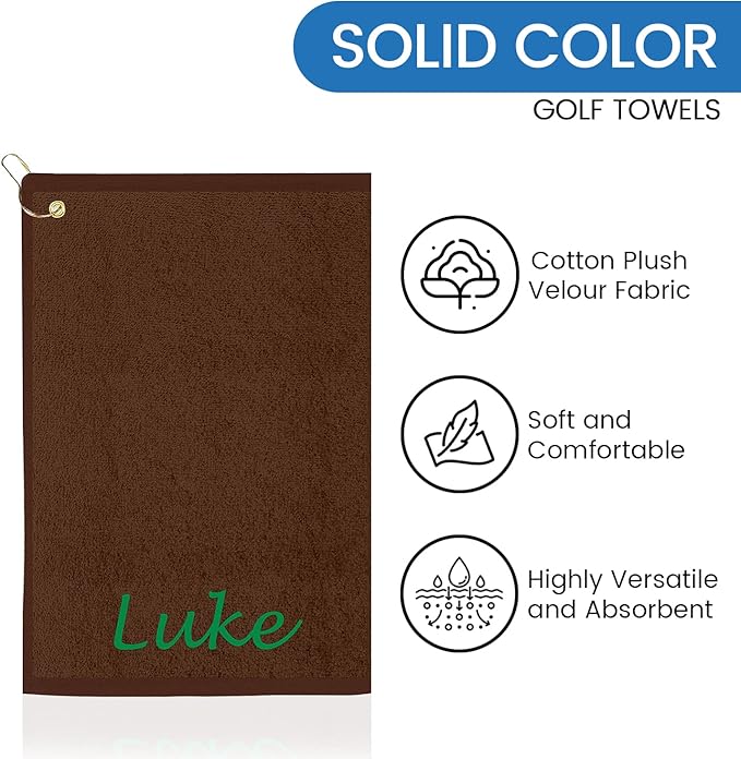 Personalized Passion Golf Towel with Embroidered Name - 16"x26" Custom Golf Towels with Clip - Soft & Highly Absorbent Plush Velour - Easily Wipes Away Sweat and Dirt - Gift for Golfers – Dark Brown