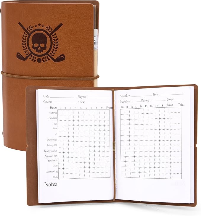 Golf Scorecard Book Leather Golf Journal Notebook with Golf Pencil Golf Yardage Book Golf Log Book Pocket Golf Score Book Golf Gift for Men&Women Sports and Outdoor Golf Club Accessories