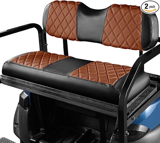 NOKINS Golf Cart Seat Covers Fit Club Car Precedent/DS/EZGO RXV/TXT/Yamaha Drive Aftermarket Standard Rear Seat Cushion, No Stapler, Multiple Colors&Breathable (Dark Brown&Black)