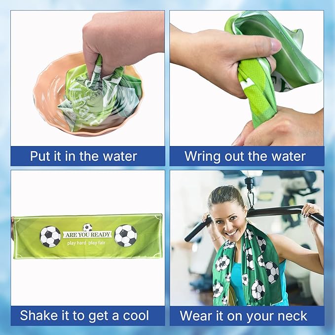 OPSO Soccer Cooling Towel Set, 40 x 12 inches, 12 Pack, Microfiber Sports Towels for Baseball, Soccer, Golf LCE Towel Microfiber Sports Towels for Player (Soccer 3)