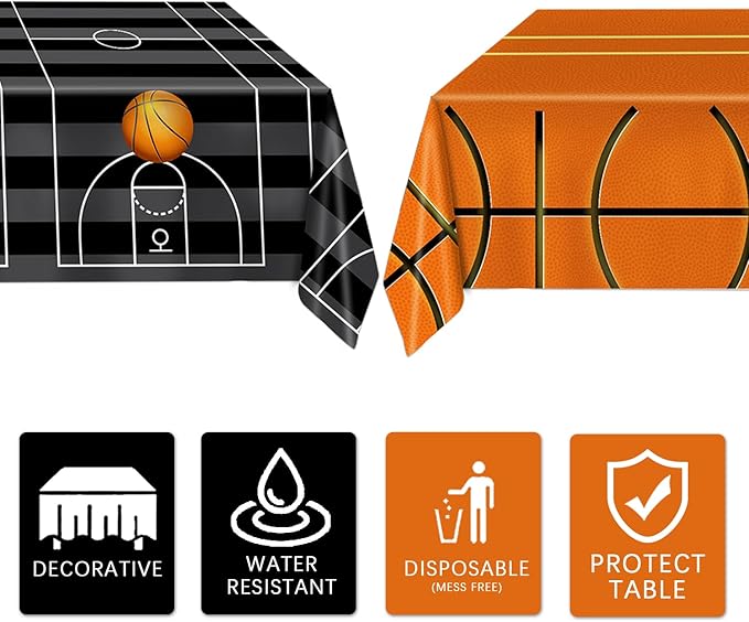 4 Pieces Basketball Tablecloth - Basketball Birthday Party Decorations Basketball Table Cloth Soccer Tablecloth Plastic Table Cover for Basketball Party Decorations, 54 x 108 Inch