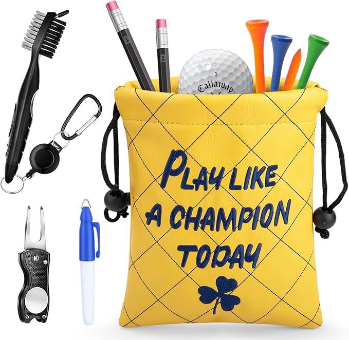 Golf Valuables Pouch, Leather Golf Tee Pouch with Drawstring Closure Golf Ball Tee Handbag Portable Golf Accessories